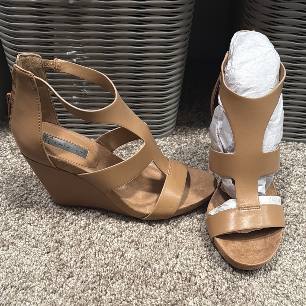 INC Women's Lilbeth Tan Wedge Sandals